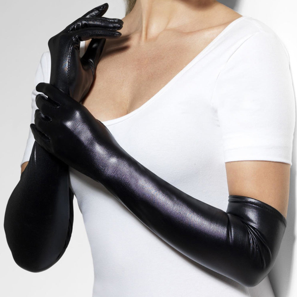Black Wet Look Gloves