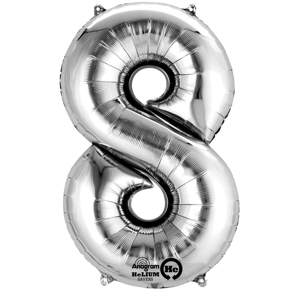 Large Silver Number 8 Foil Balloon