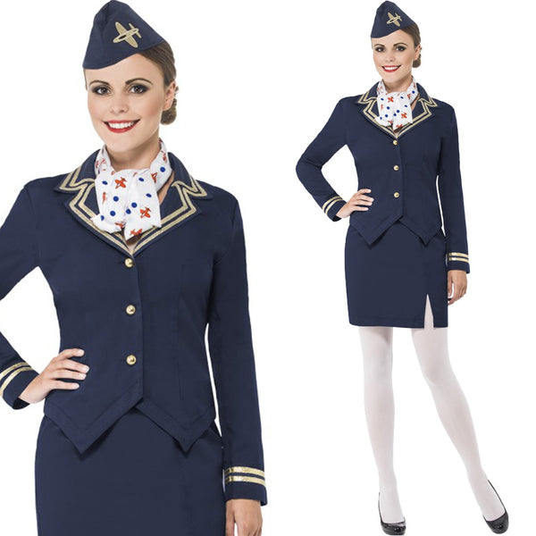 Ladies Blue Airways Attendant Costume