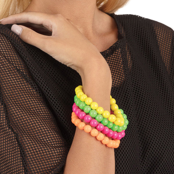 Multicoloured 80s Neon Beaded Wristbands