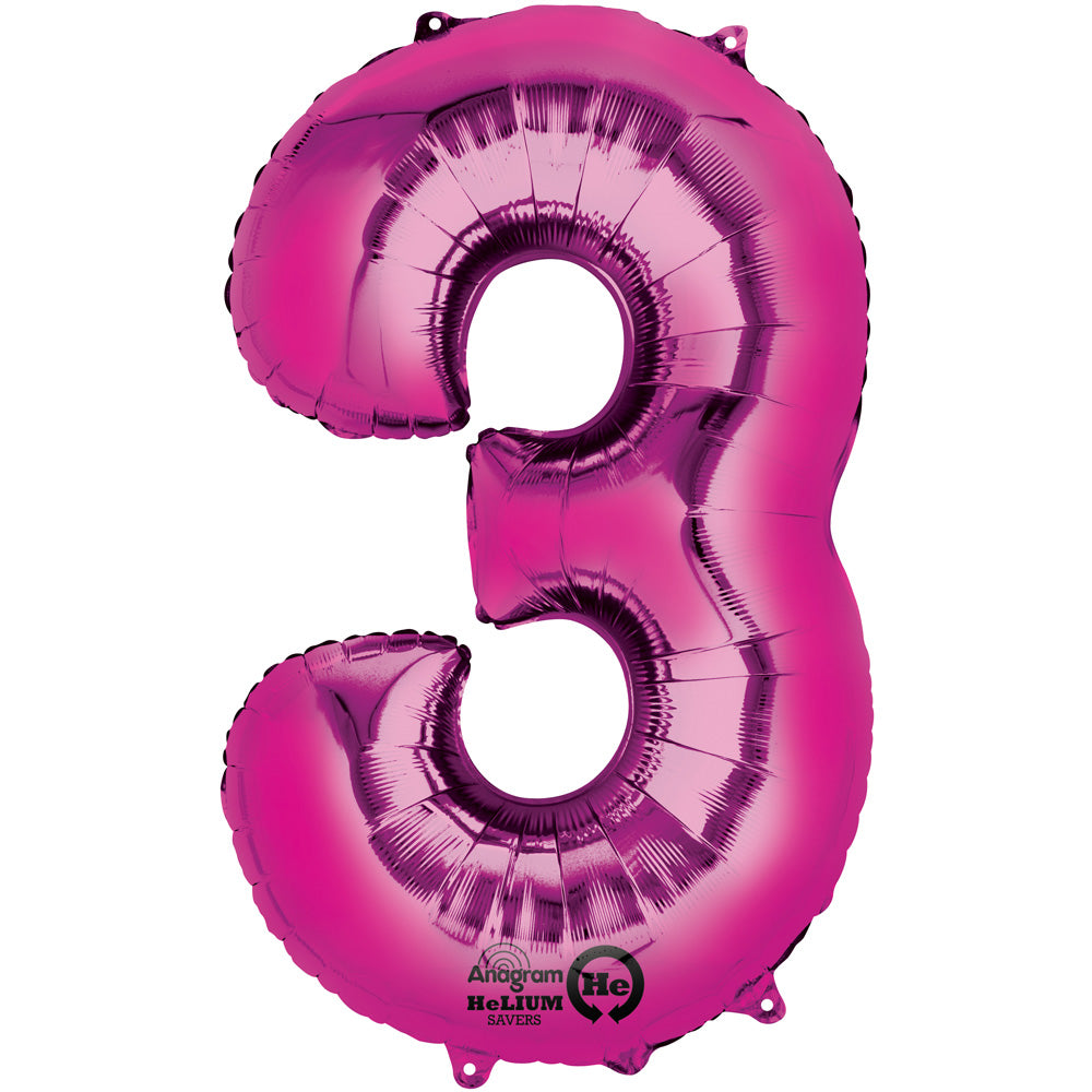 Large Pink Number 3 Foil Balloon