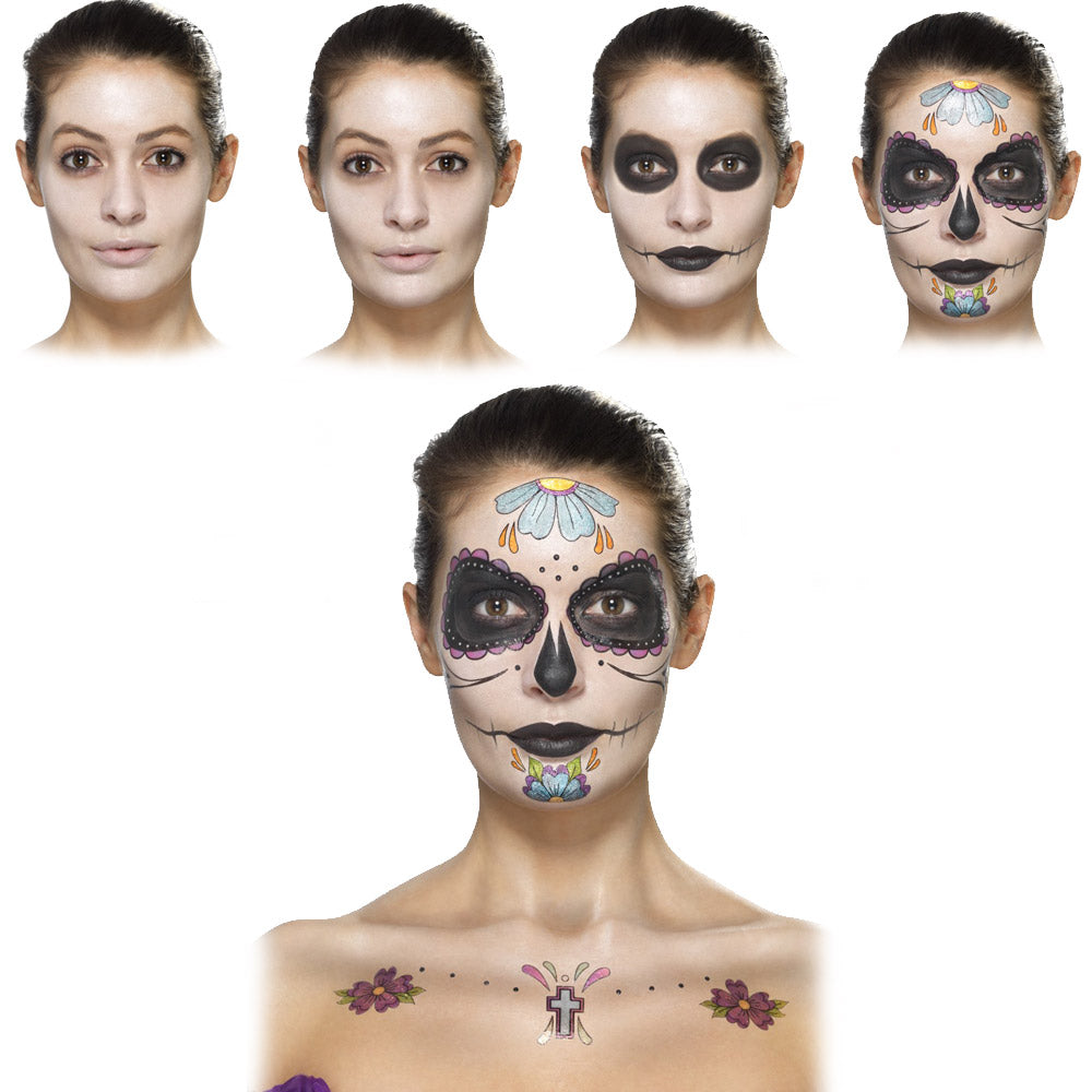 Multi-coloured Day of the Dead Tattoo Kit