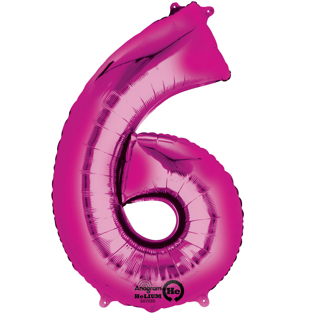 Large Pink Number 6 Foil Balloon