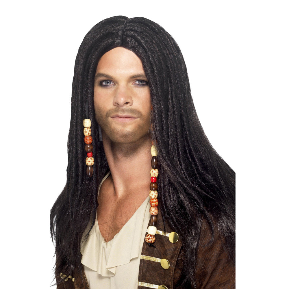 Mens Black Pirate Wig