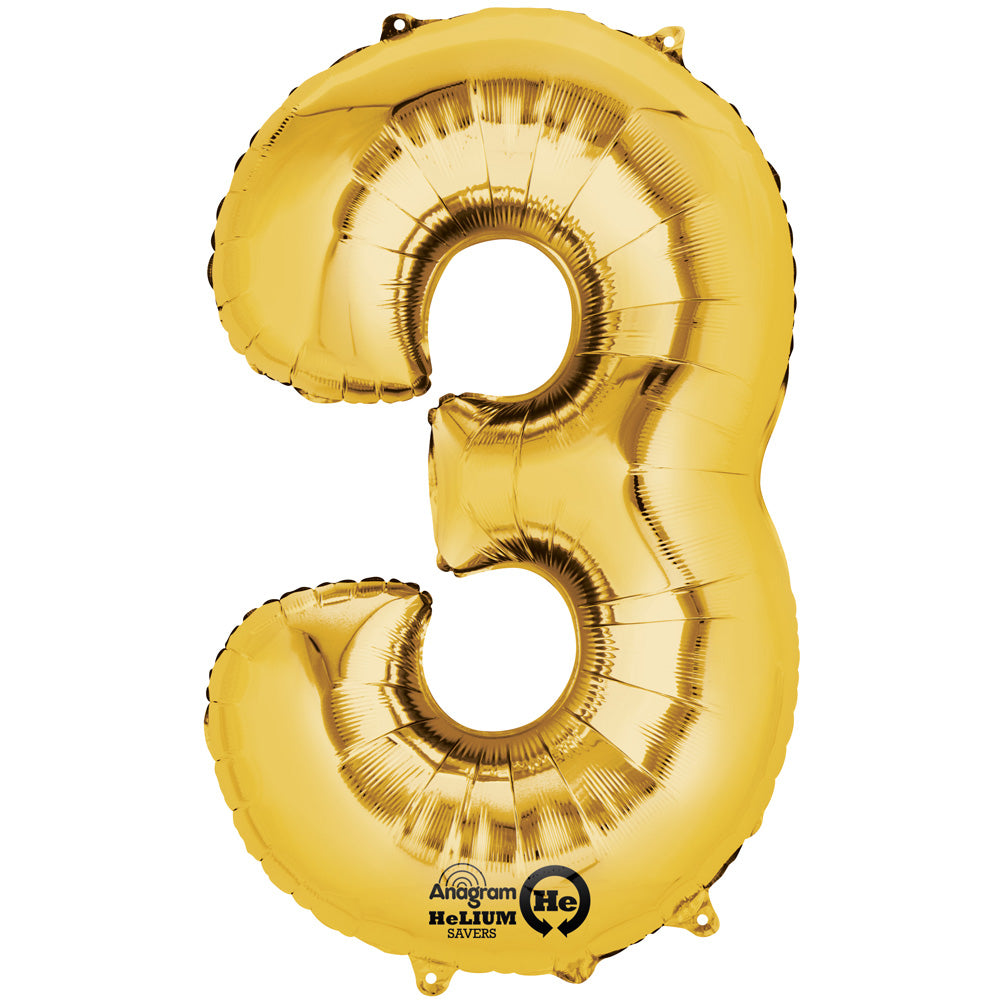 Large Gold Number 3 Foil Balloon