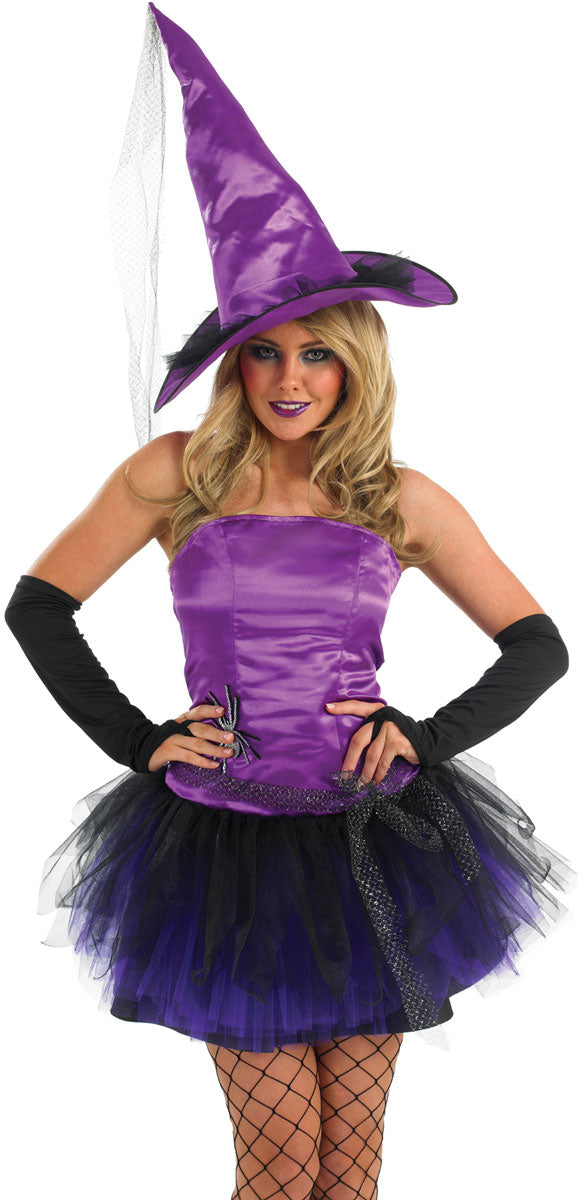 Purple Witch Costume at Halloween Fancy Dress and Party