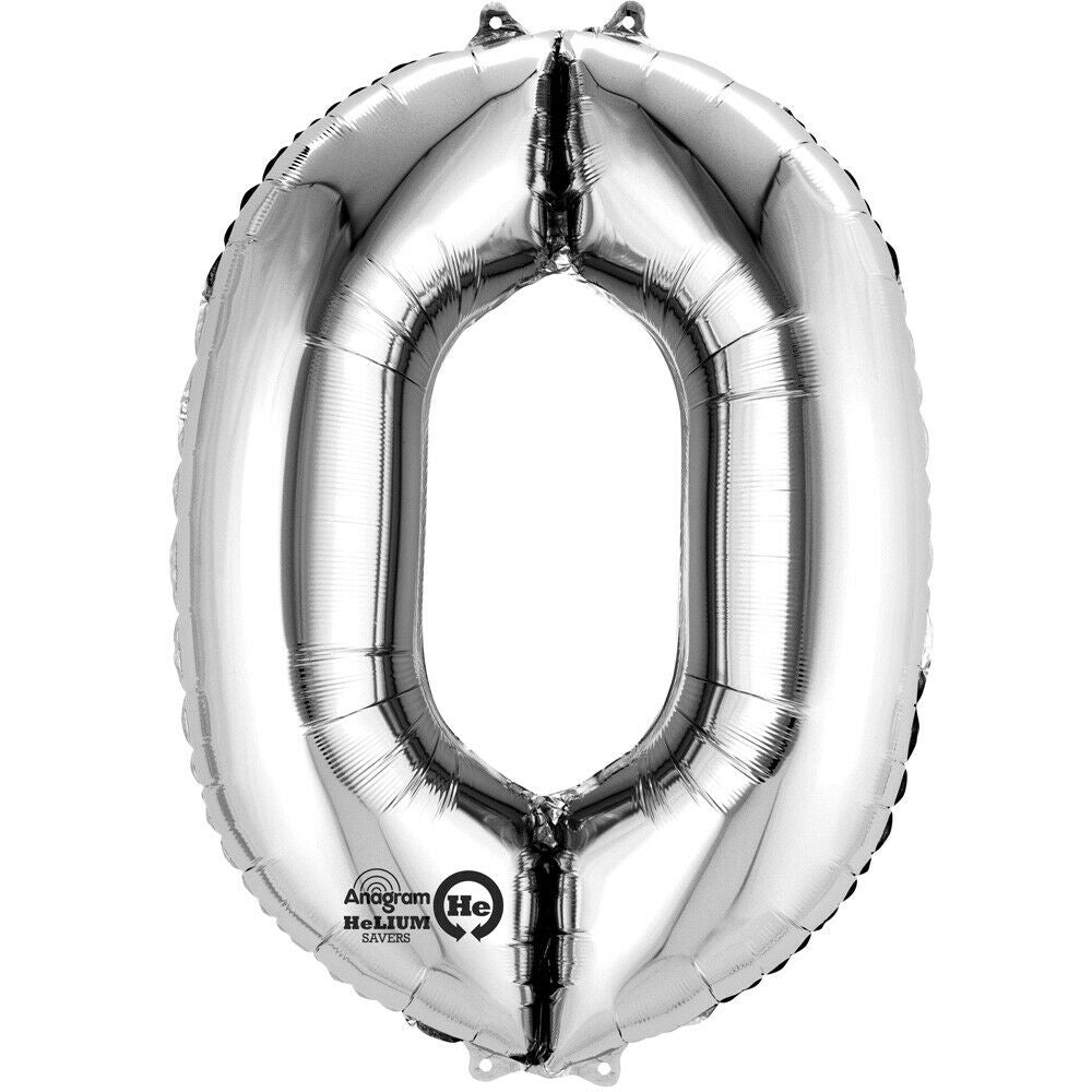 Large Silver Number 0 Foil Balloon