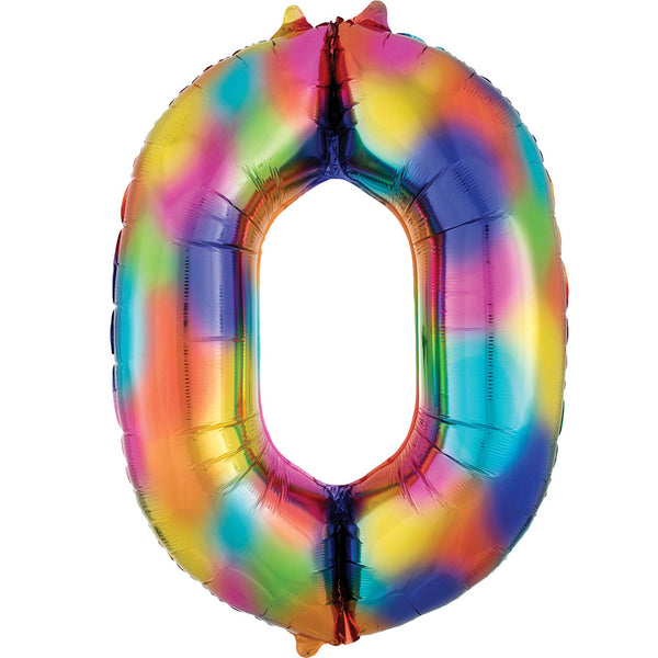 Large Rainbow Splash Number 0 Foil Balloon