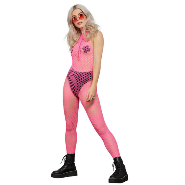 Sleeveless Neon Pink Zipped Bodystocking