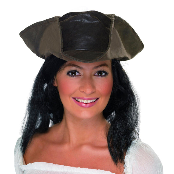 Brown Leather Look Pirate Hat