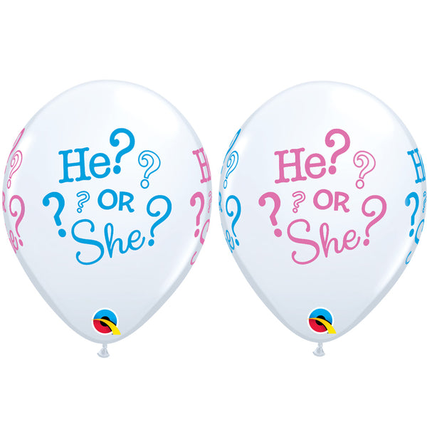 11" Latex White He? Or She? Balloons (Pack Of 25)